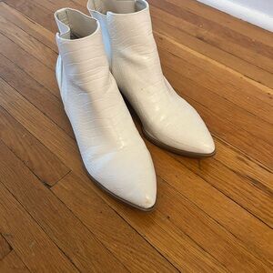 White Croc-Embossed Ankle Boots